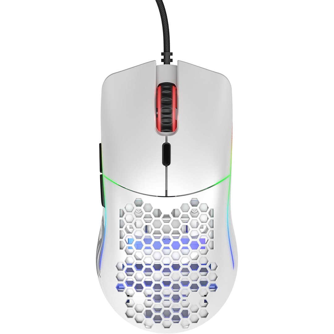 Glorious Model O Wired Gaming Mouse 67g Superlight Honeycomb Design, RGB, Pixart 3360 Sensor, Omron Switches, Ambidextrous – Matte White