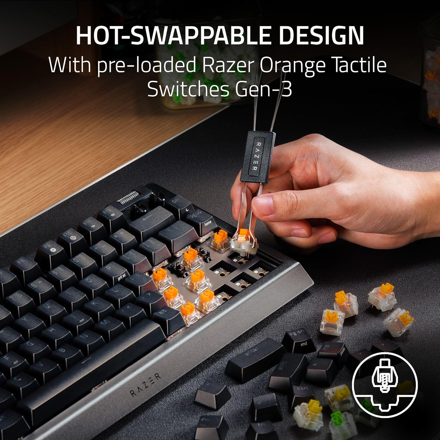 Razer BlackWidow V4 Mini HyperSpeed – 65% Wireless Gaming Keyboard with Hot-Swappable Orange Switches & 200Hr Battery