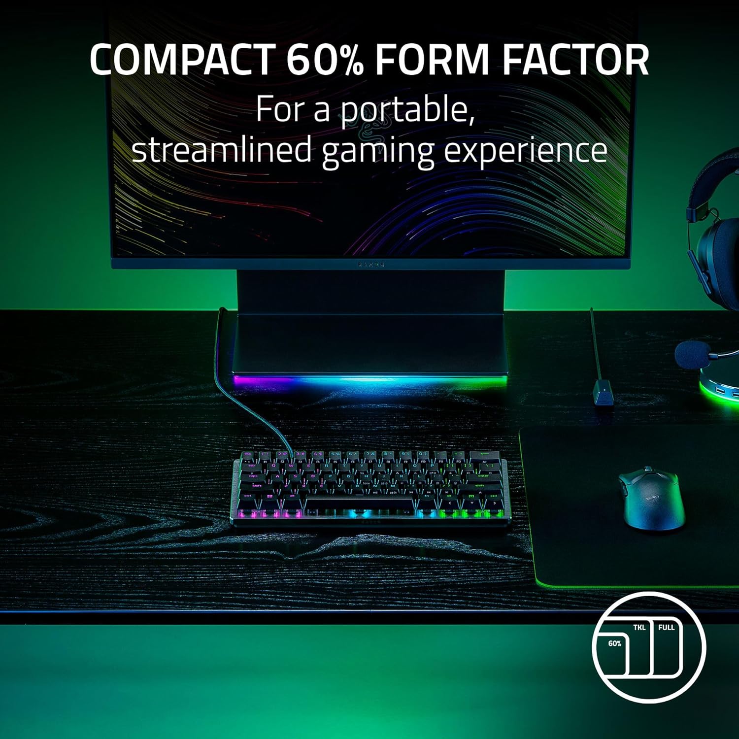 Razer Huntsman V3 Pro Mini 60% Esports Gaming Keyboard – Analog Optical Switches & Rapid Trigger